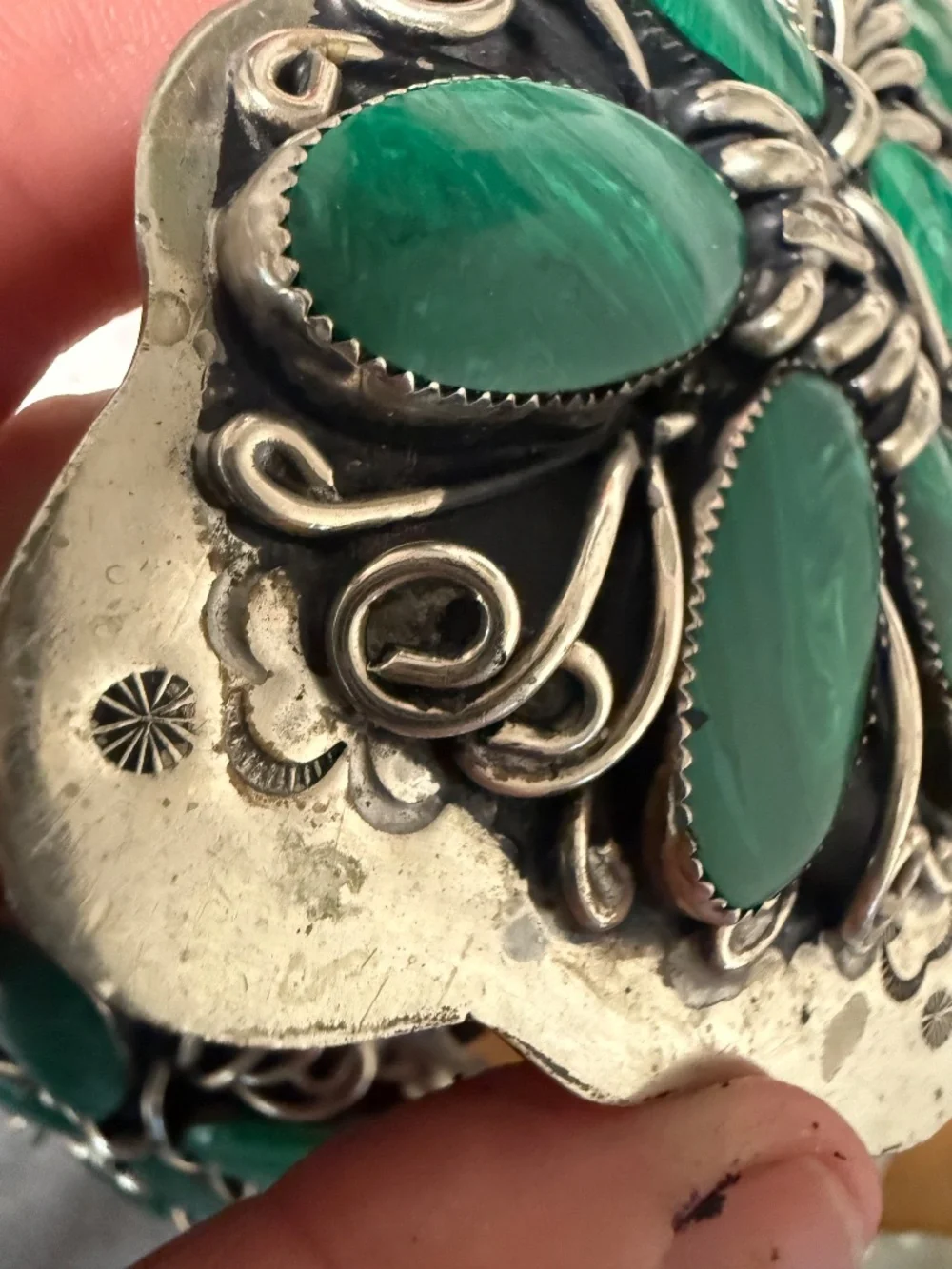 Vintage Navajo Old Pawn Sterling Silver Malachite Concho Belt Handmade